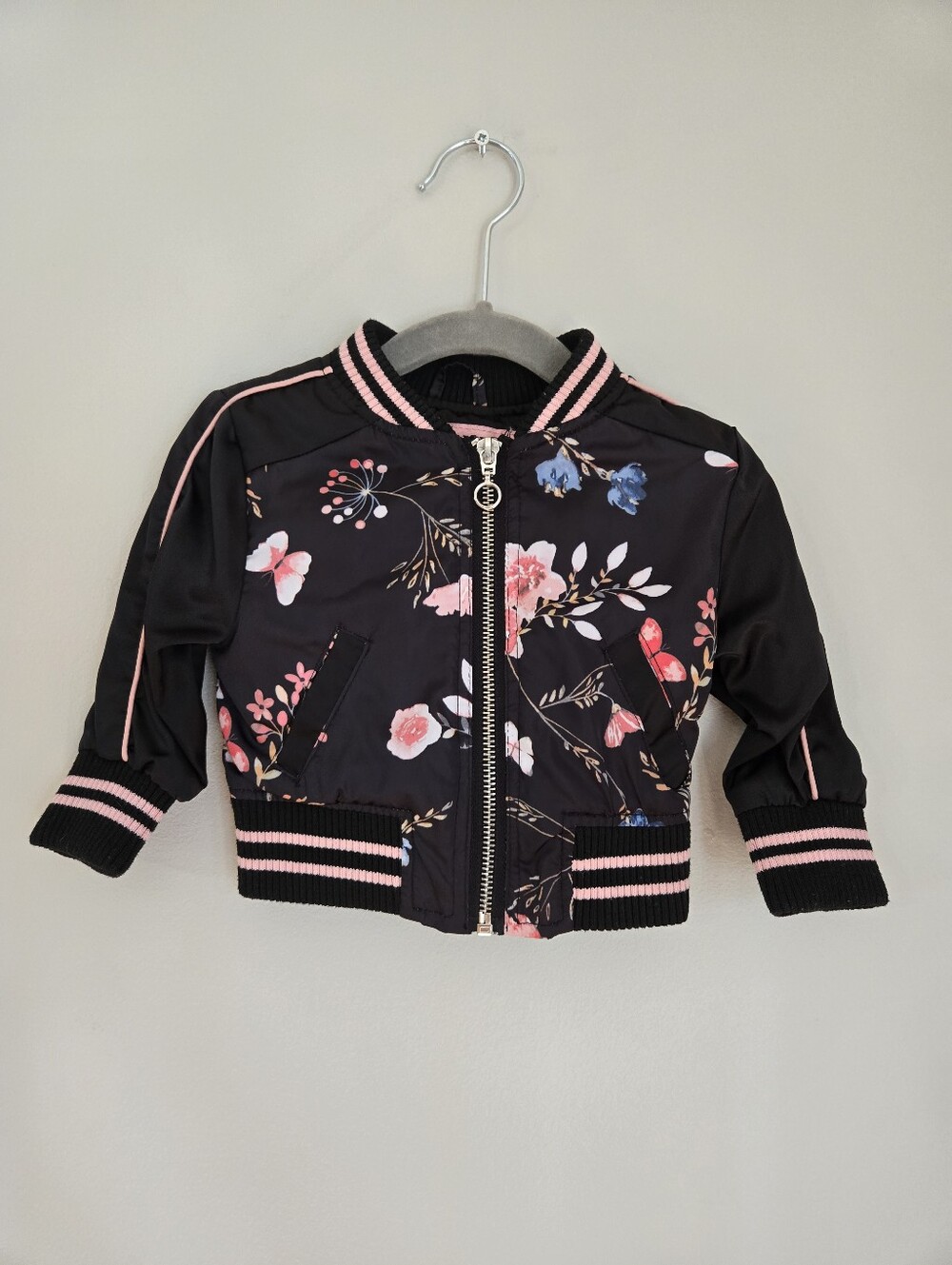 Urban Republic Girls Floral Bomber Jacket Black Pink 12M